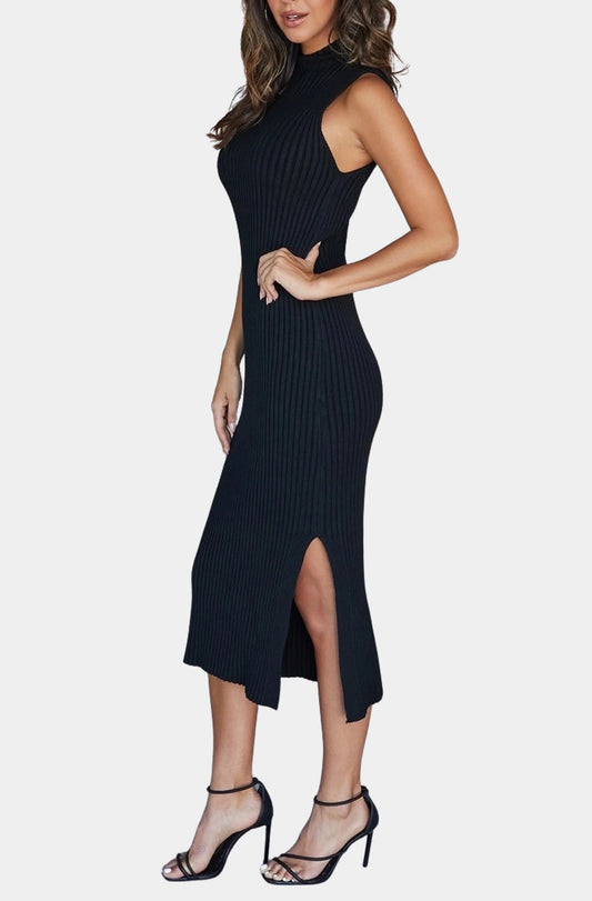Knit Mock Neck Ribbed Dress