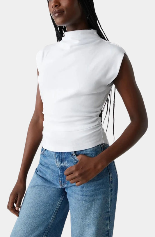 Amara Mock Neck Power Shoulder Top