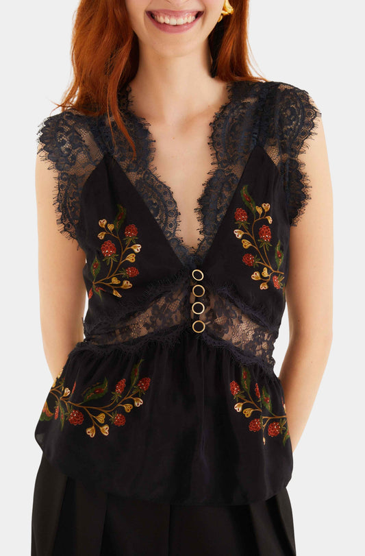 Berry Garden Black Sleeveless Lace Blouse