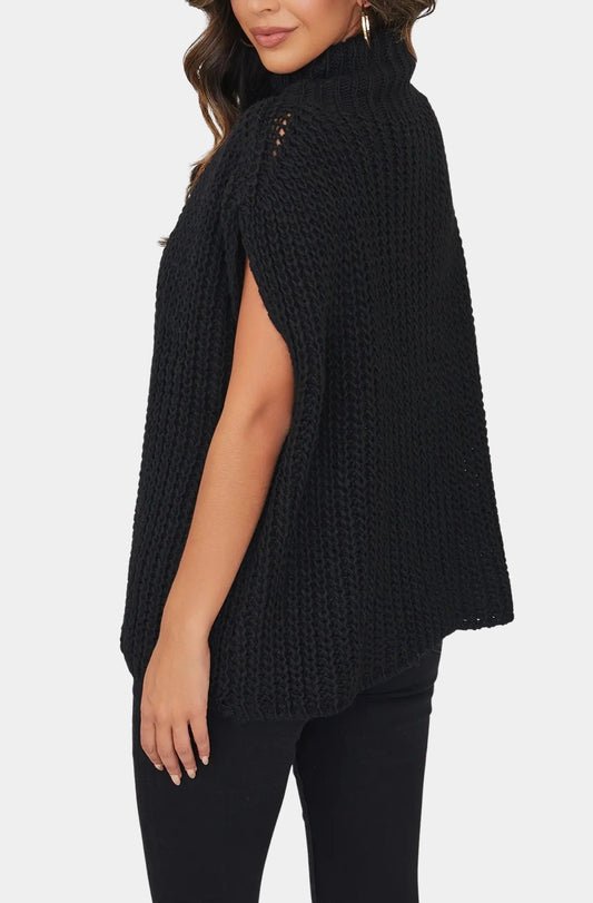 Knit Mock Neck Sleeveless Poncho
