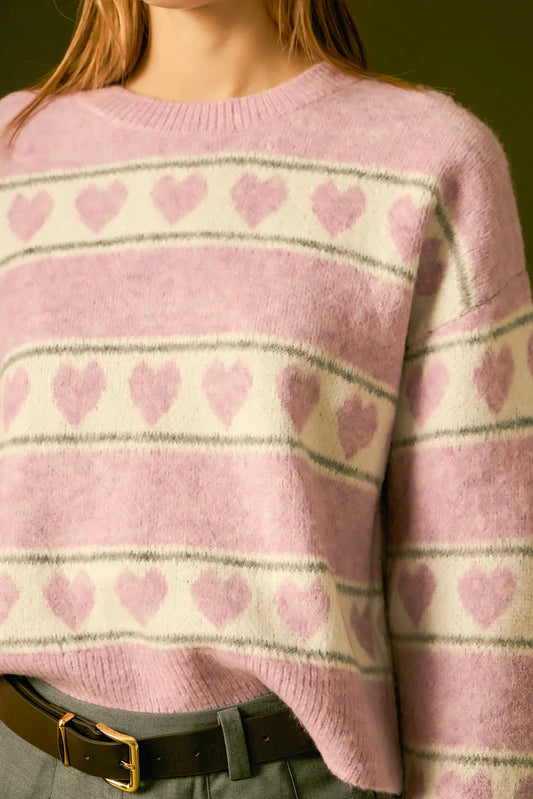 Heart Stripe Knitted Sweater