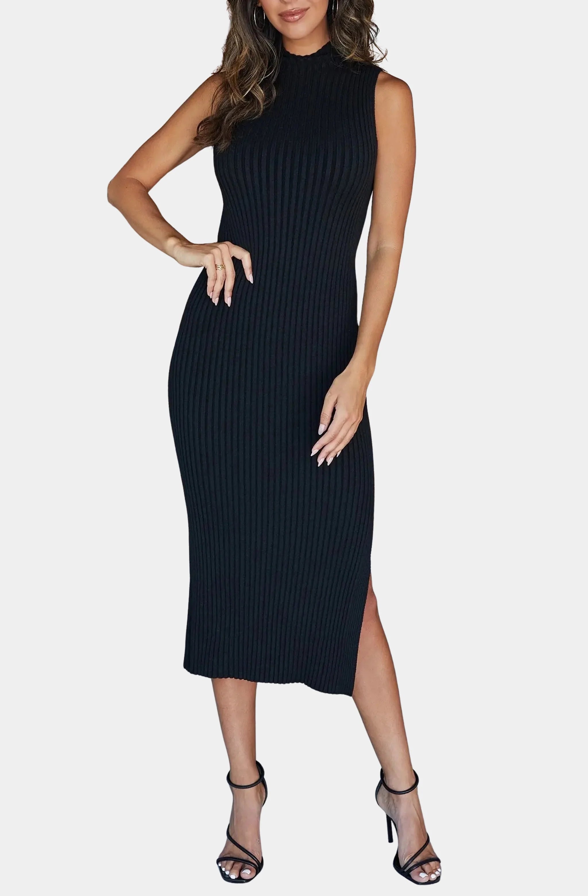 Knit Mock Neck Ribbed Dress