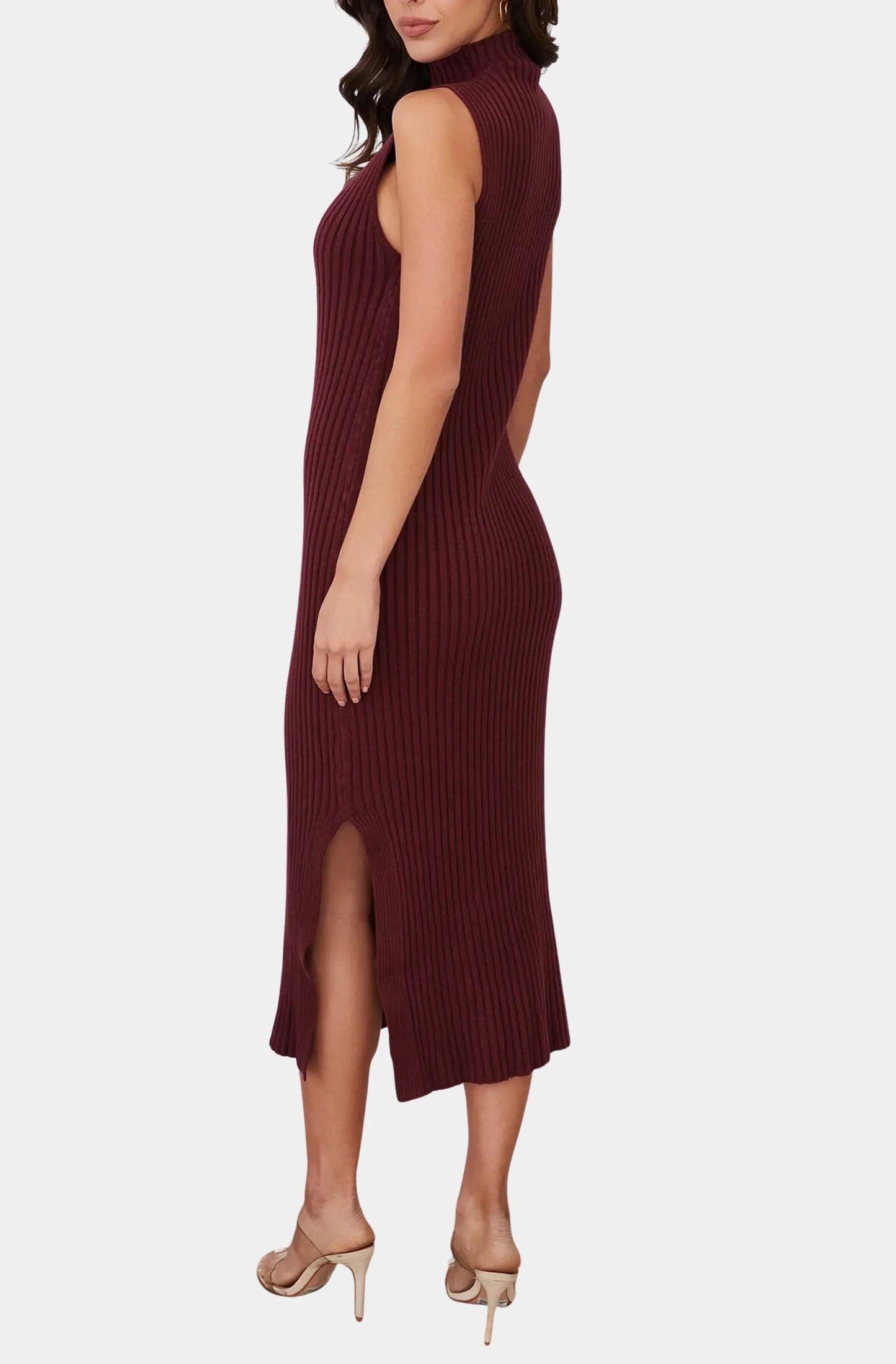 Knit Mock Neck Ribbed Dress