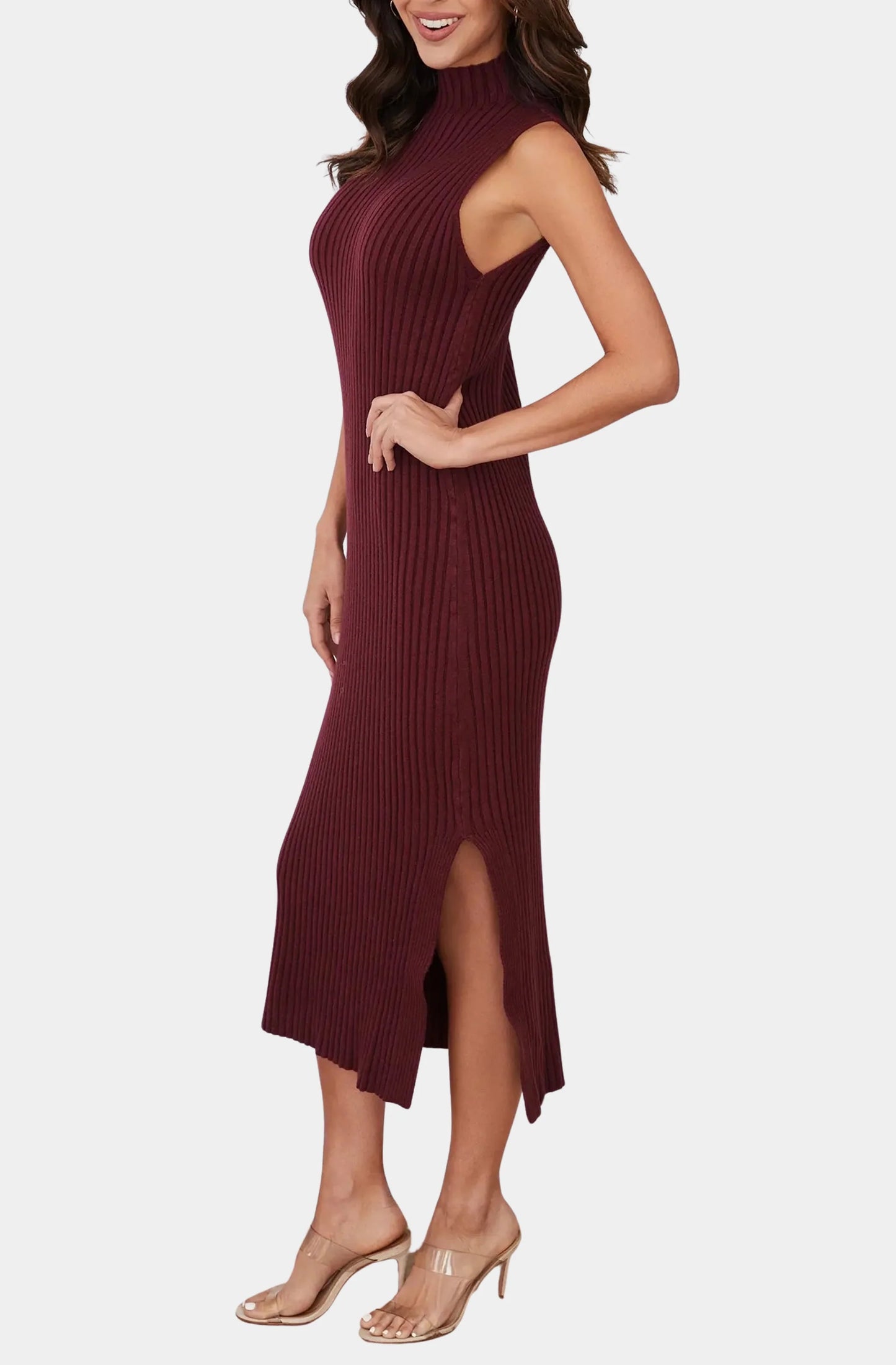 Knit Mock Neck Ribbed Dress