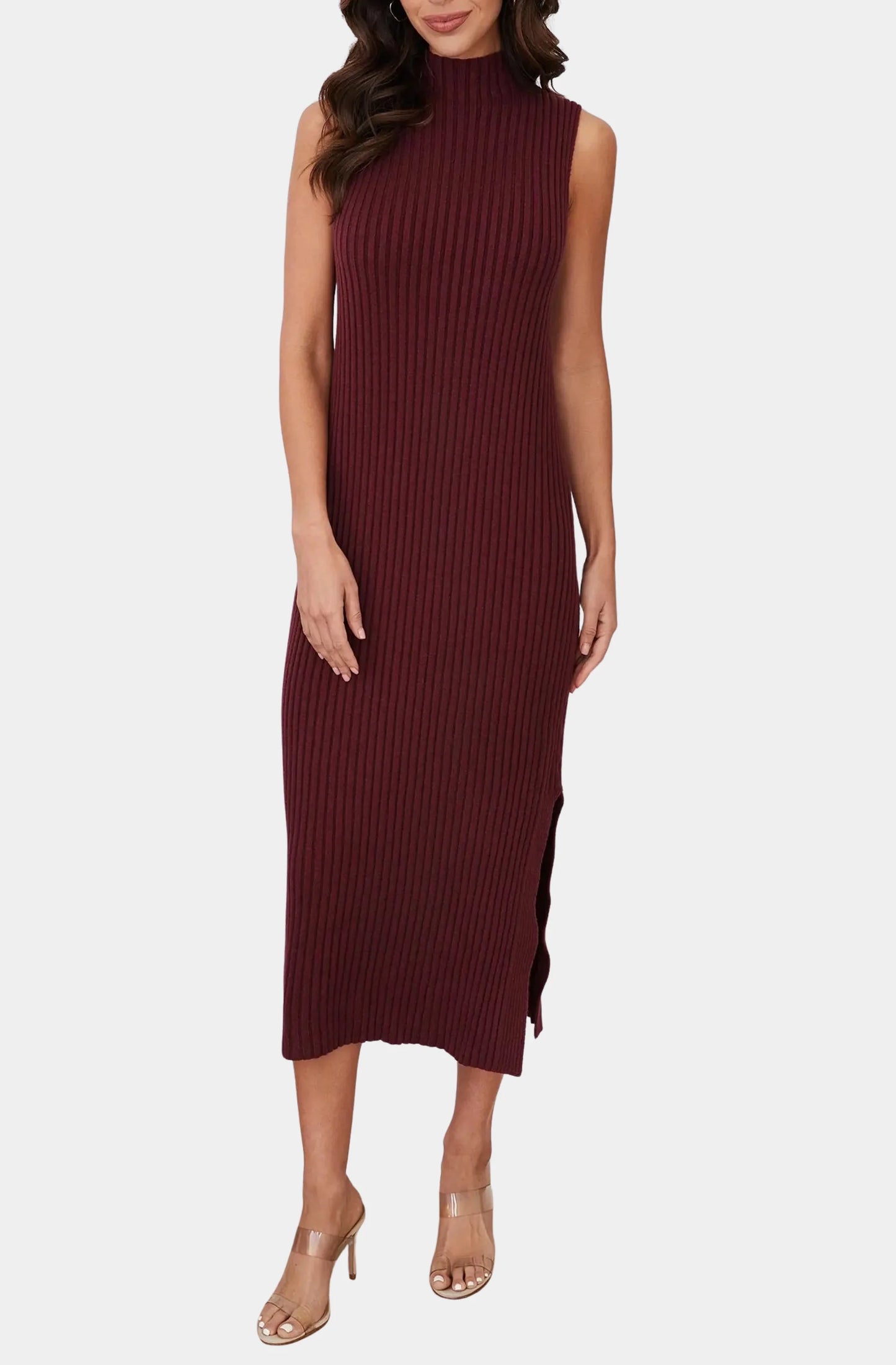 Knit Mock Neck Ribbed Dress