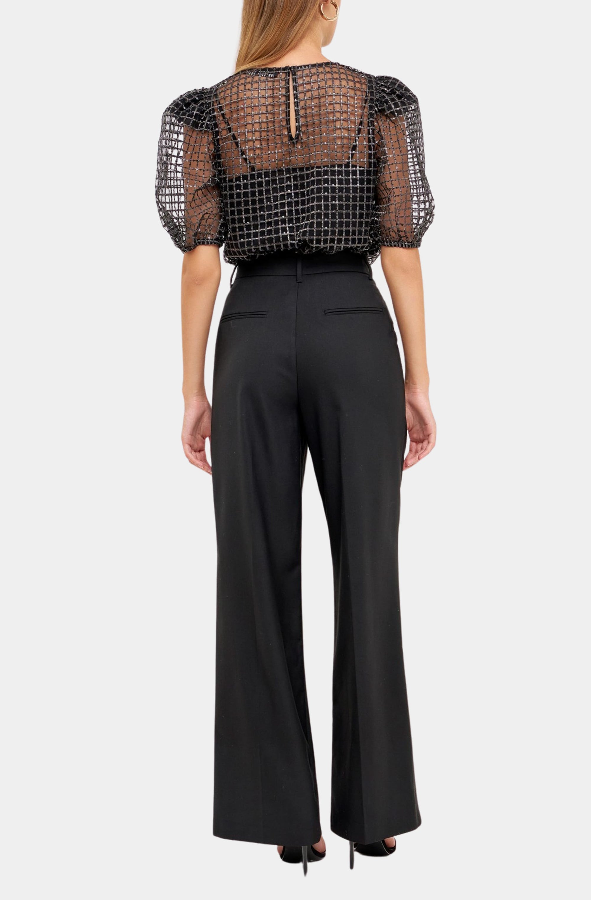 Sequins Mesh Grid Top