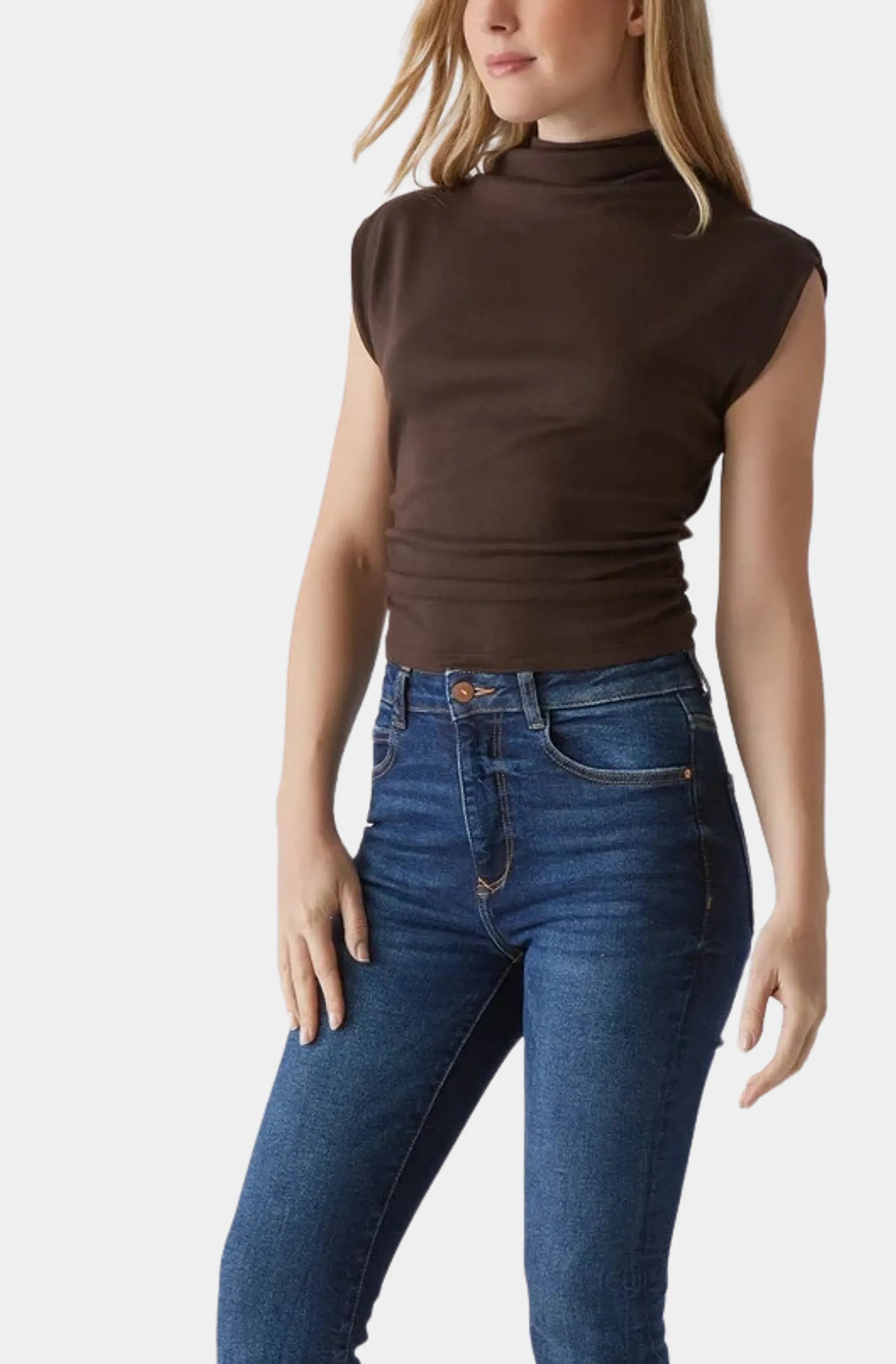 Amara Mock Neck Power Shoulder Top