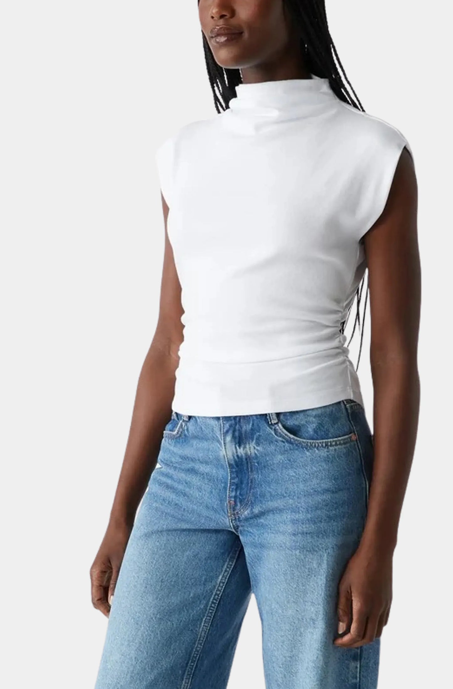 Amara Mock Neck Power Shoulder Top