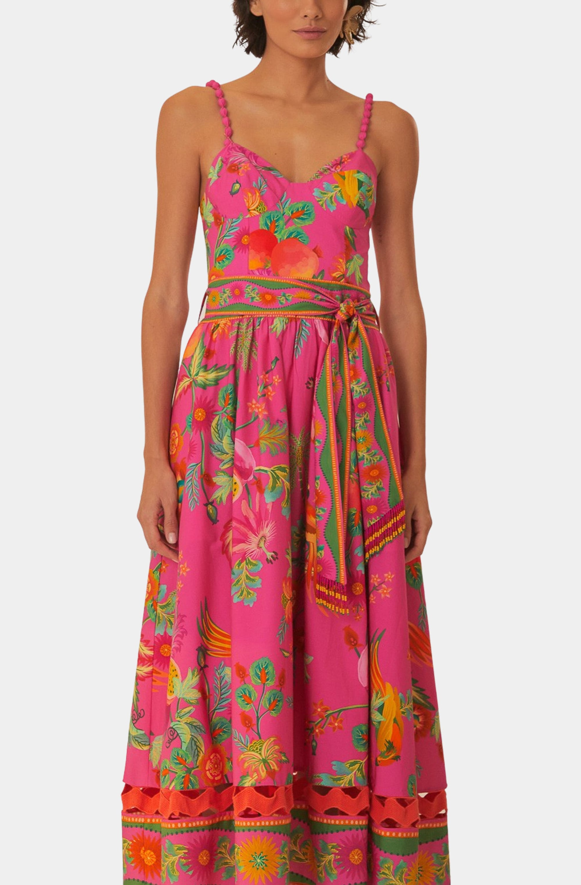 Delicate Fruit Garden Pink Midi Dress