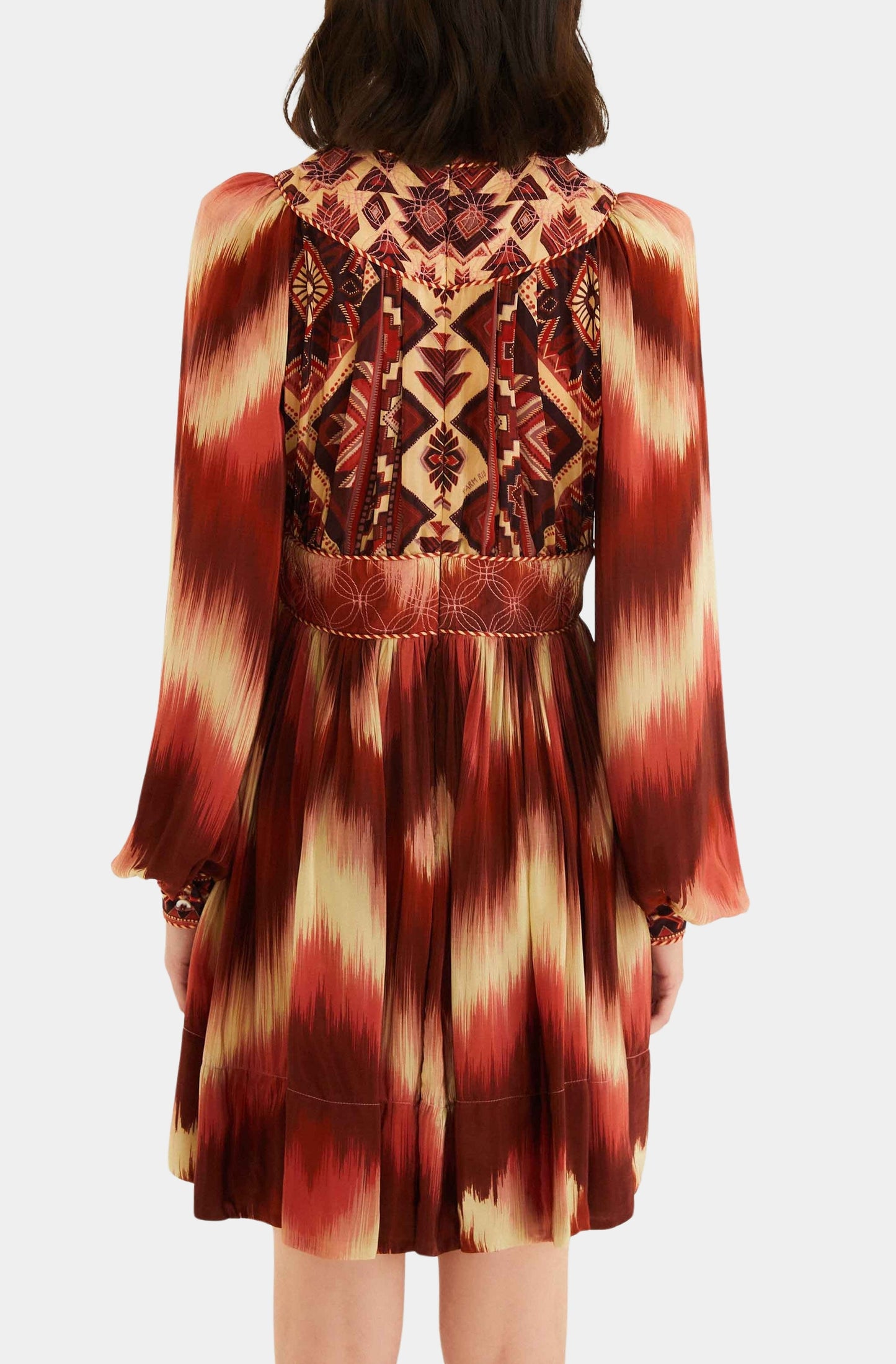 Amanda Stripes Tapestry Red Matelasse Long Sleeve Dress