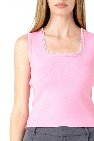 Pearl Trim Knit Tank Top