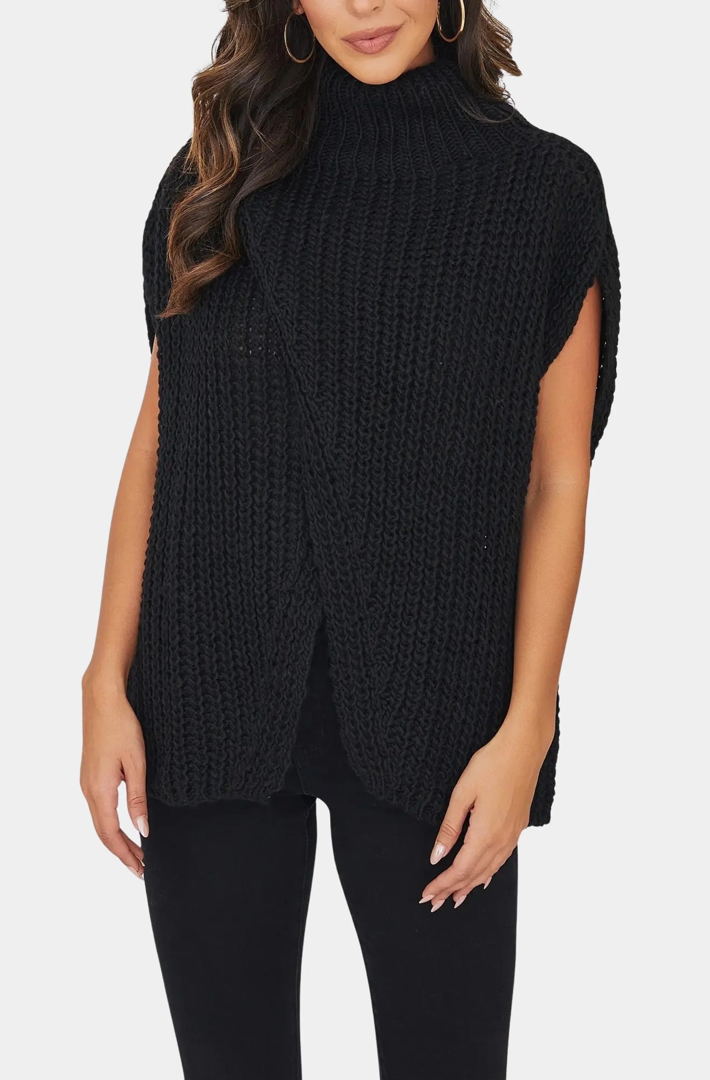 Knit Mock Neck Sleeveless Poncho