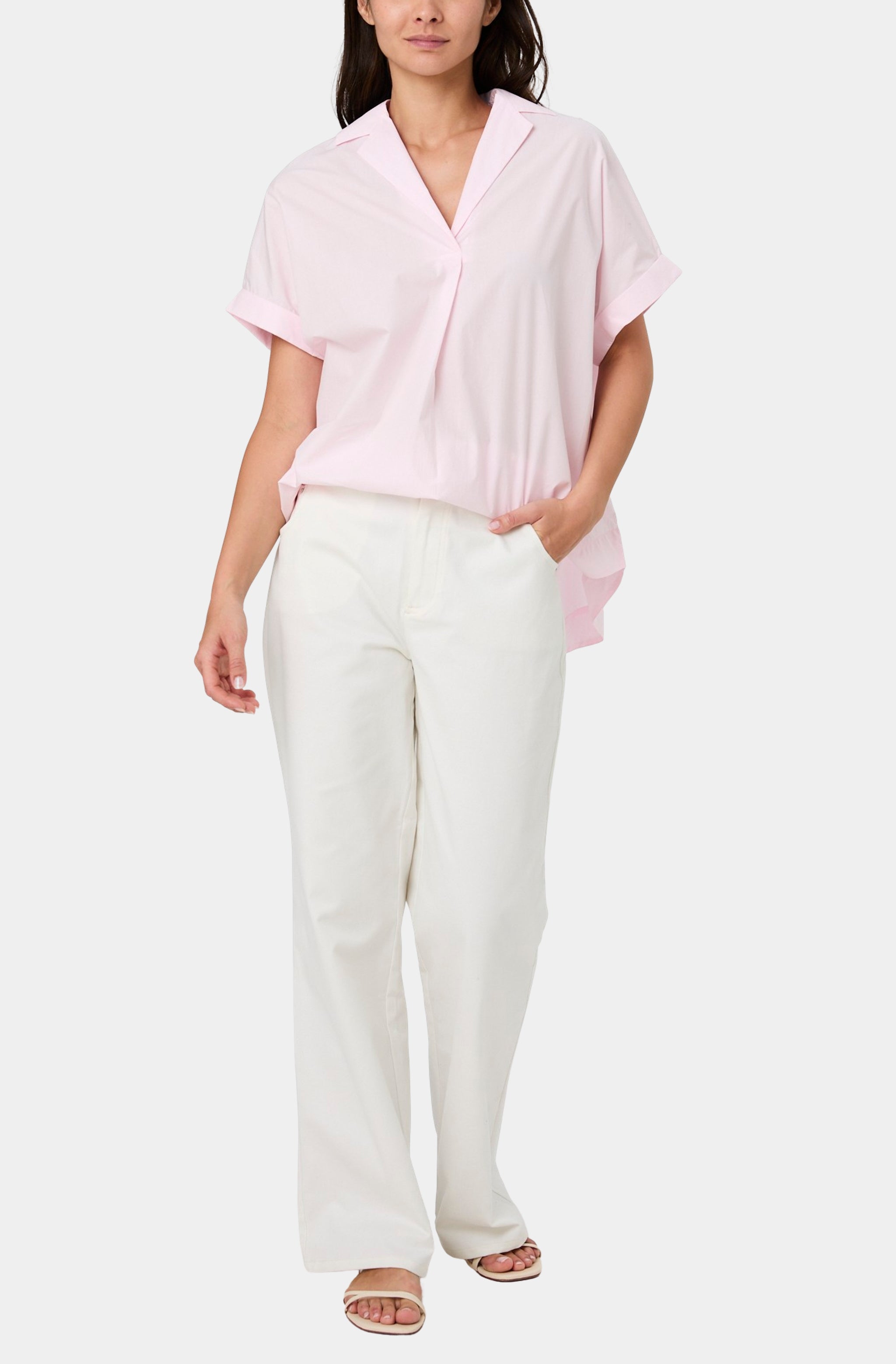 Poplin Collar Short Sleeve Pullover
