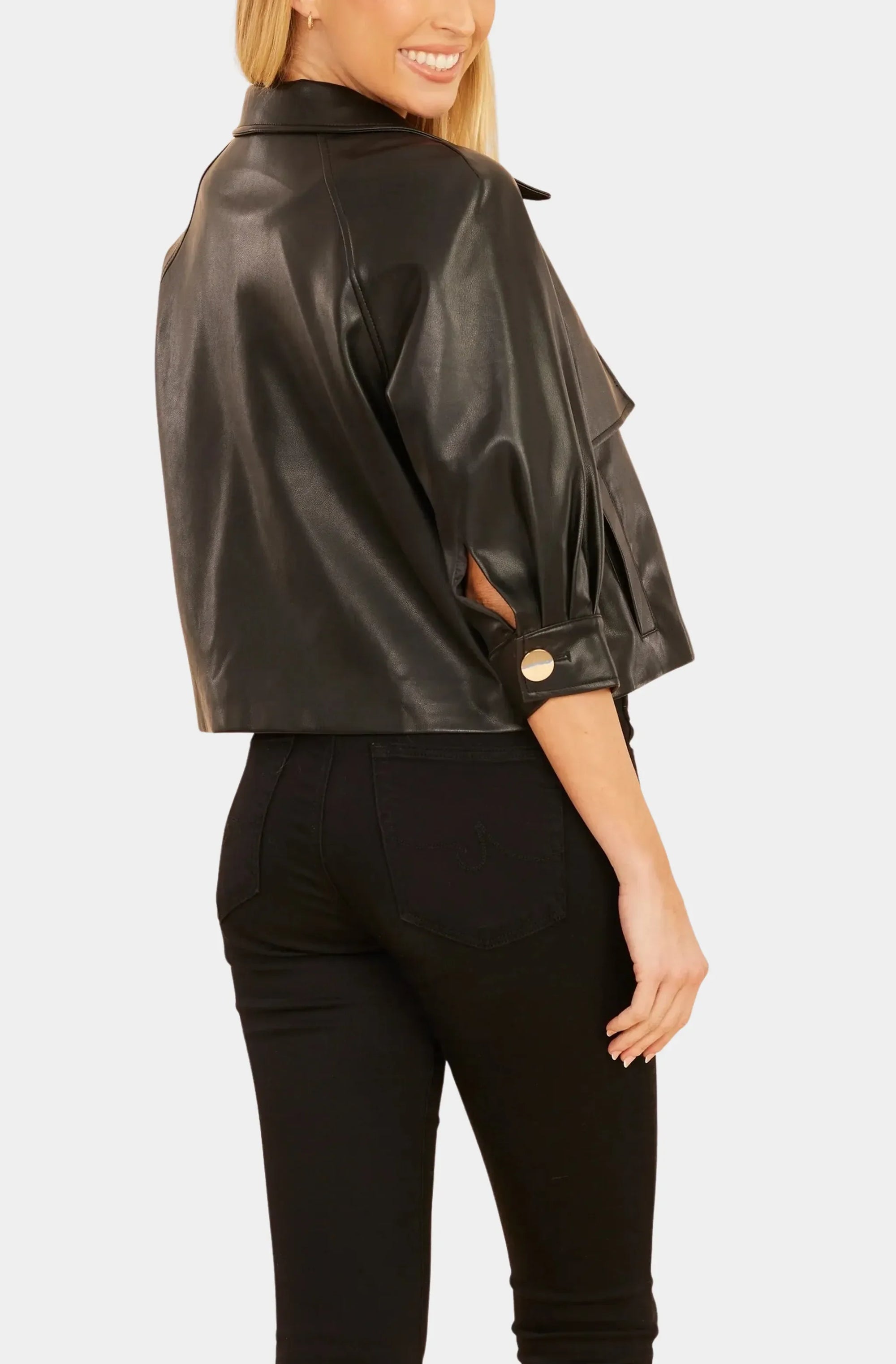 Faux Leather 3/4 Sleeve Topper