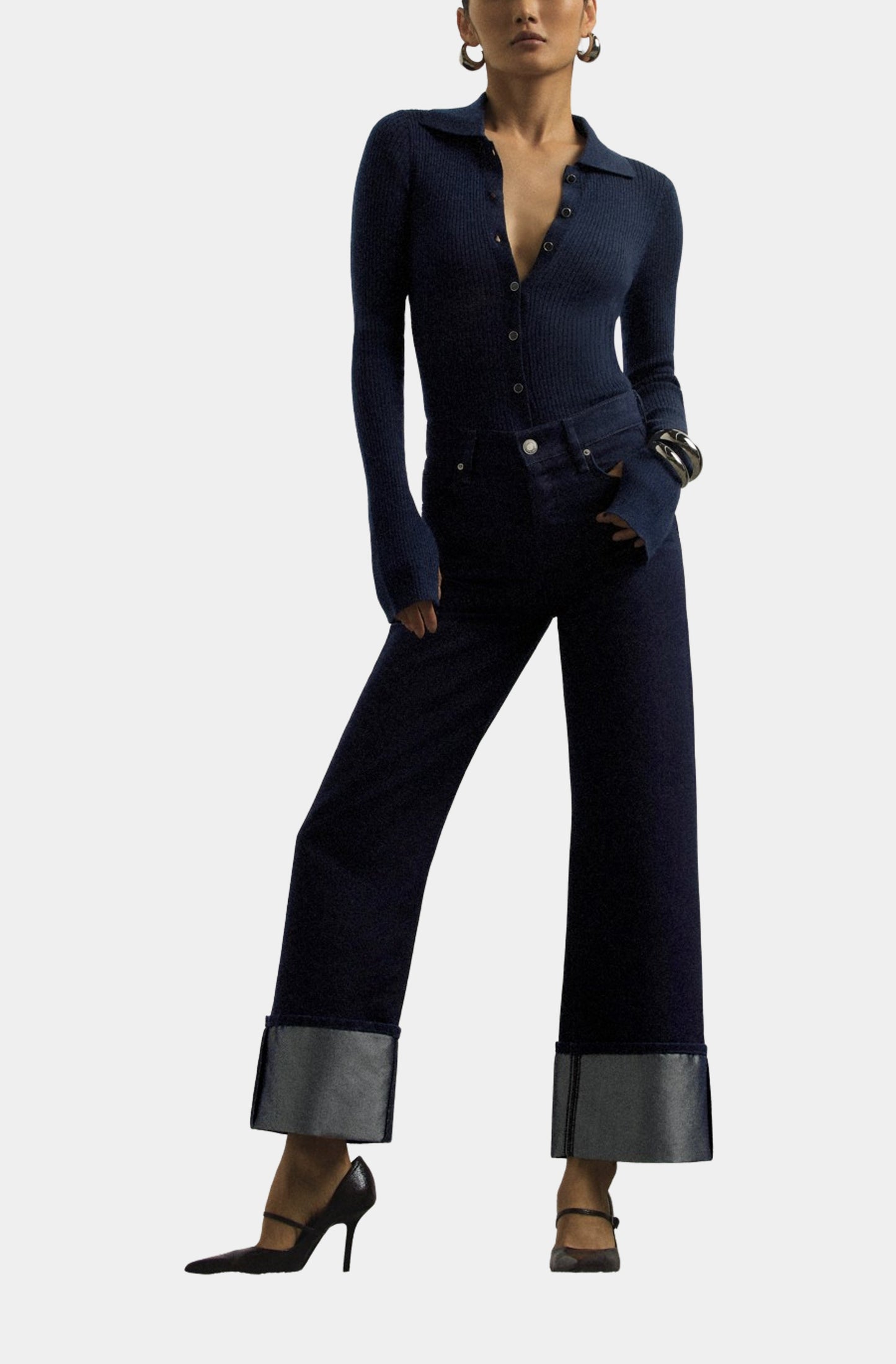 Rosie High-Rise Wide Leg Ankle Cuff Covered Button Fly