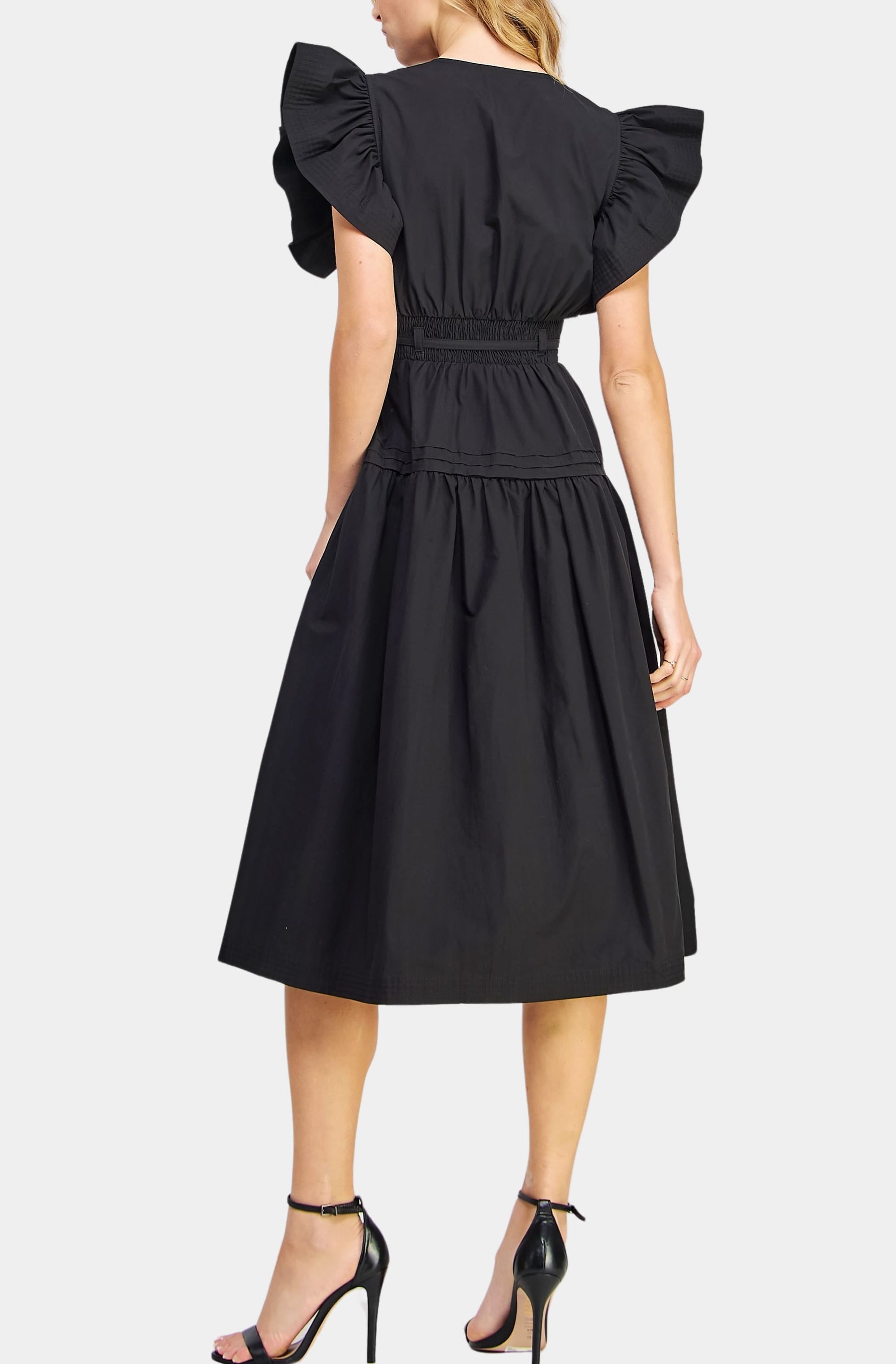 Flutter Sleeve Poplin Midi Dress