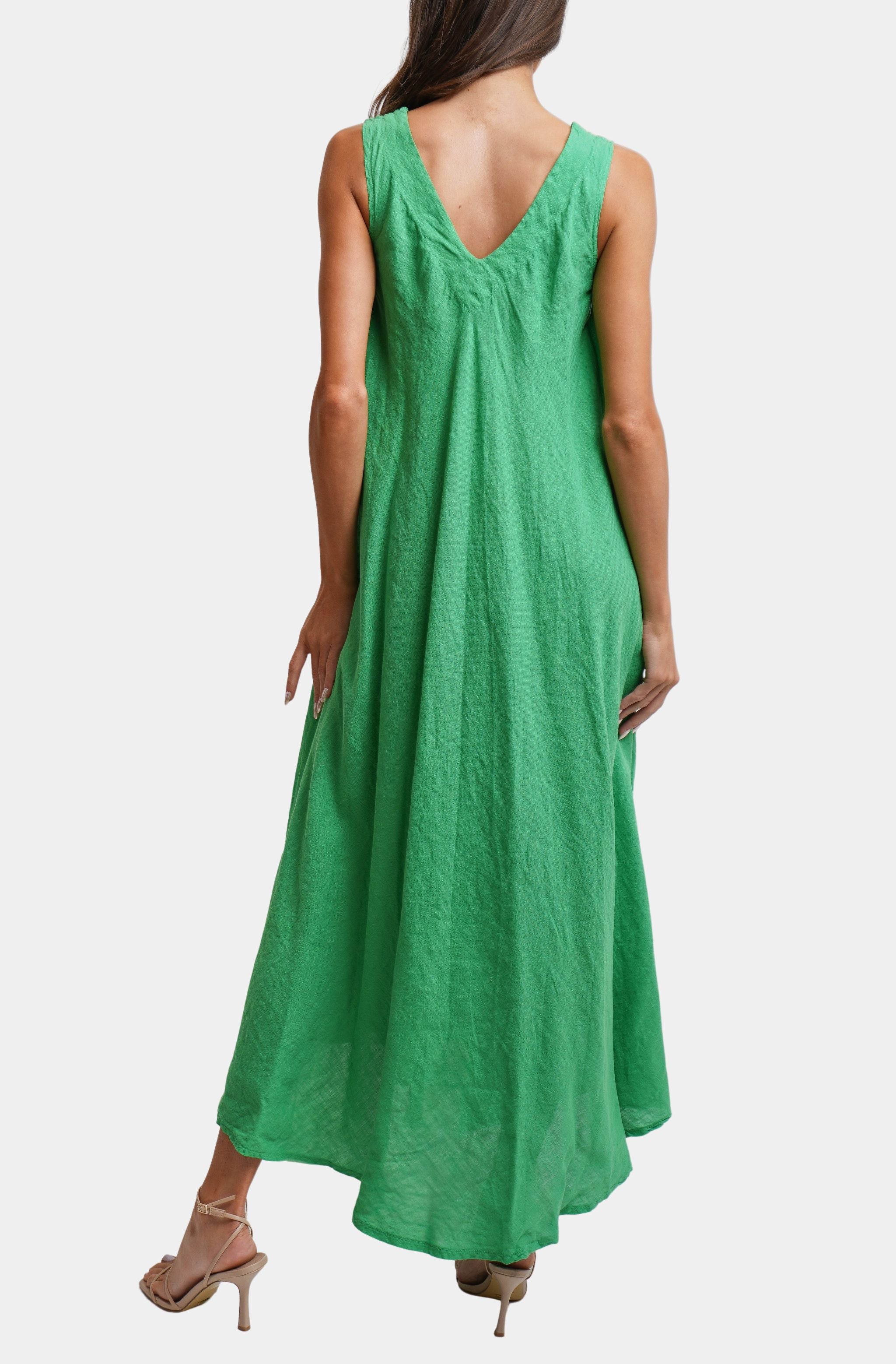 Linen V-Neck/Back Maxi Tank Dress With Pockets Hemline Huntsville Linen V-Neck/Back Maxi Tank Dress With Pockets Hemline Huntsville