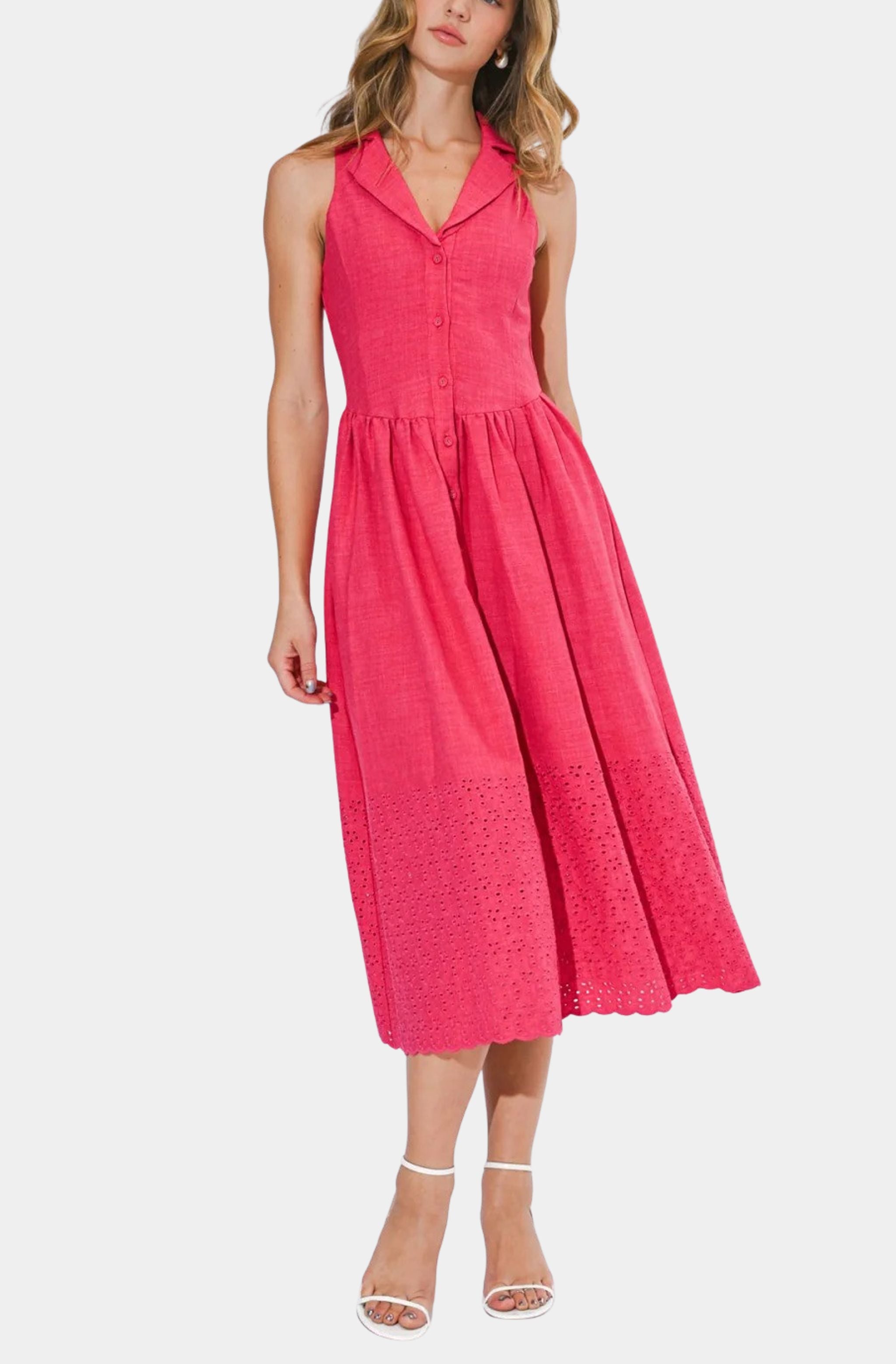 Anastatia Embroidered Halter Midi Dress