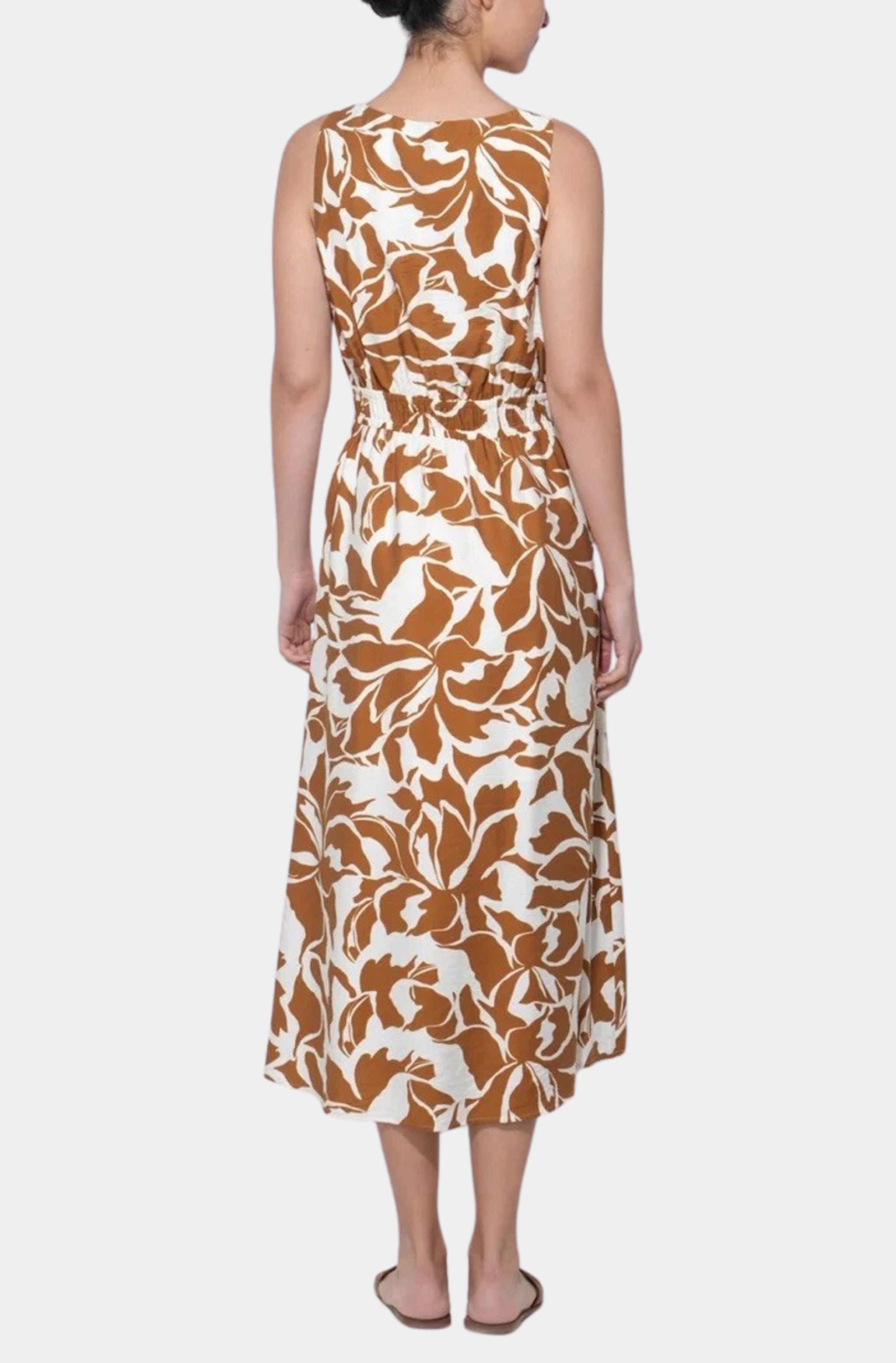 Kiana V Neck Midi Dress with Wood Trim