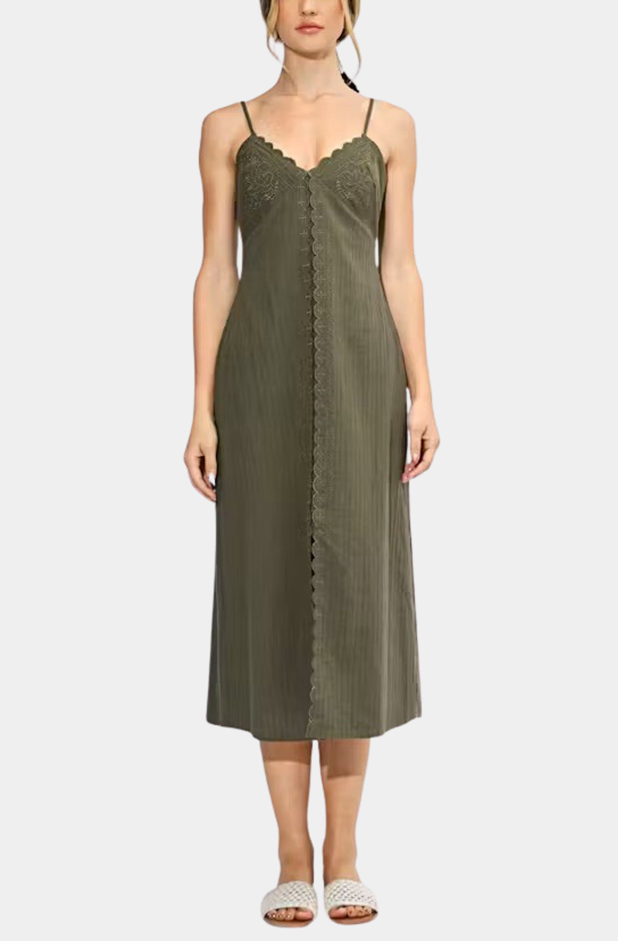 Millie Embroidered Midi Slip Dress