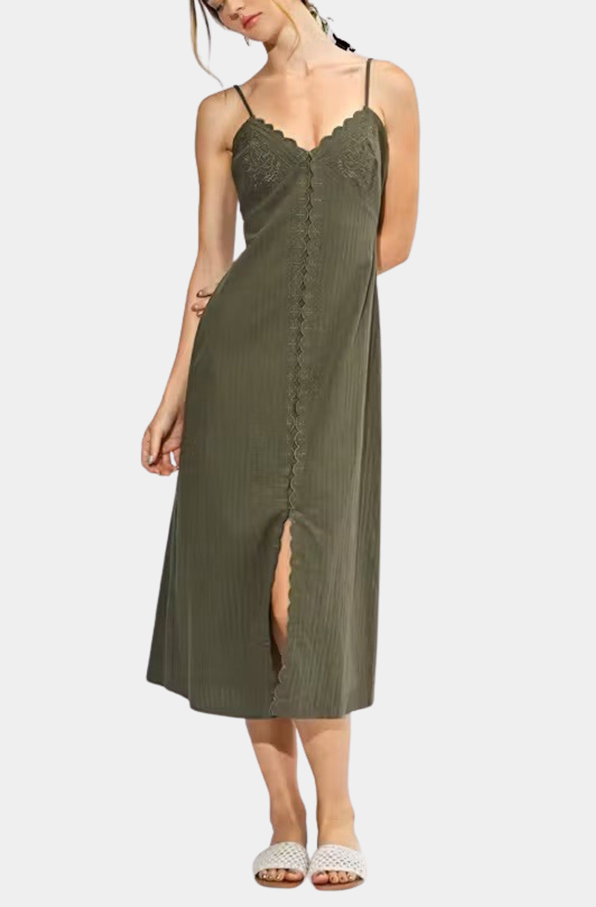 Millie Embroidered Midi Slip Dress