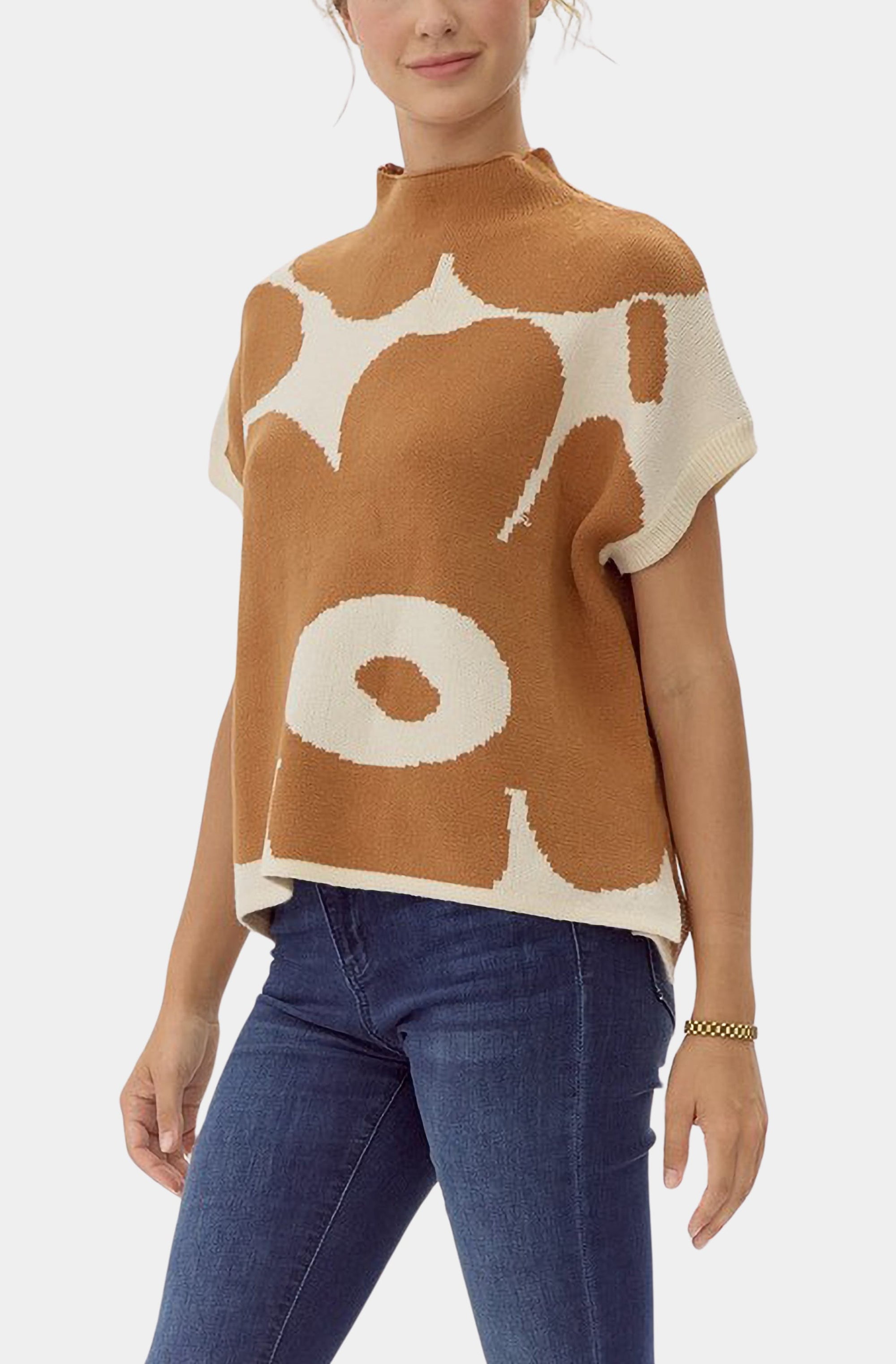 Big Flower Print Knit Dolman Sleeves Top