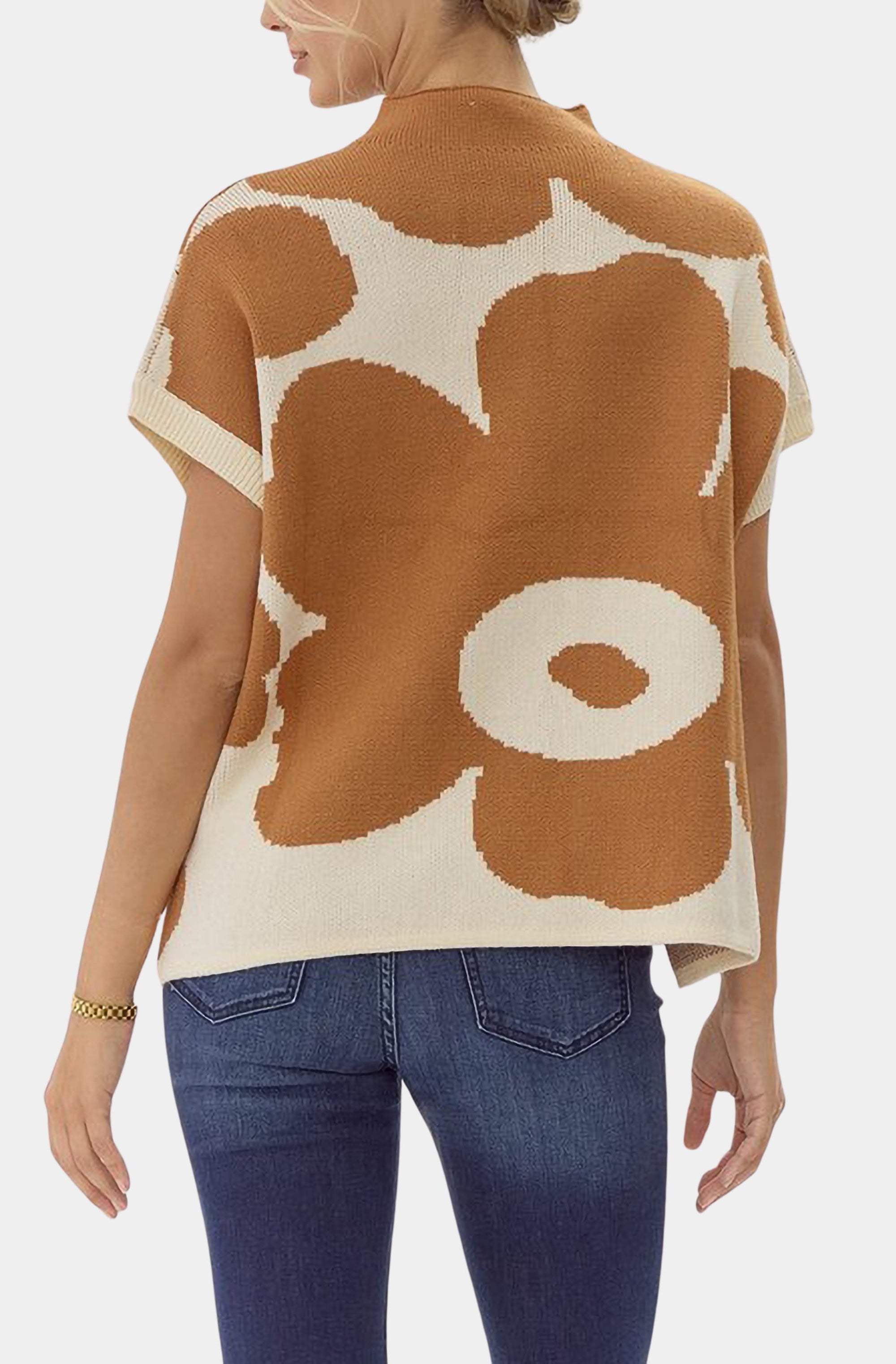 Big Flower Print Knit Dolman Sleeves Top