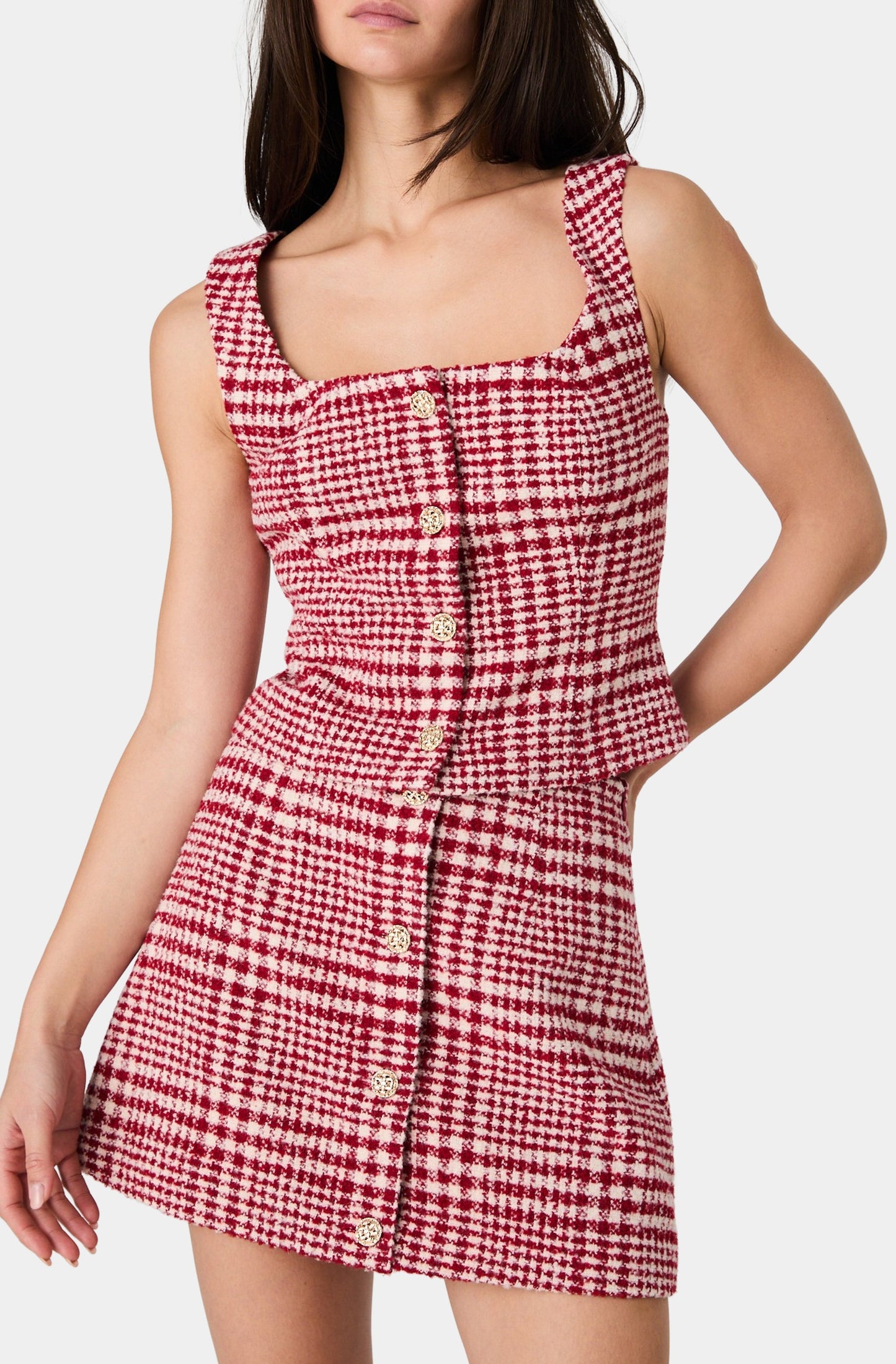 Brushed Houndstooth Mini Skirt
