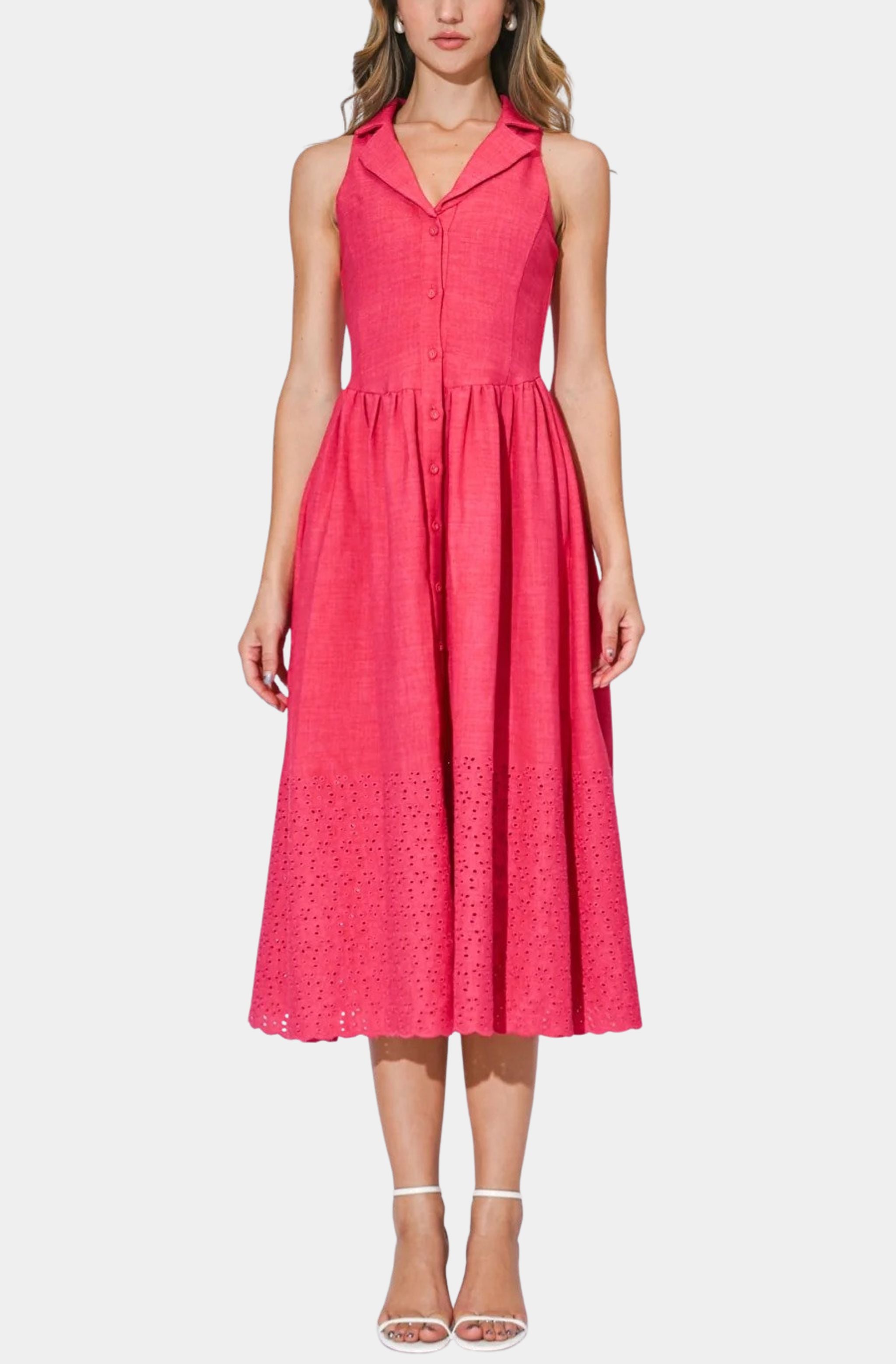 Anastatia Embroidered Halter Midi Dress