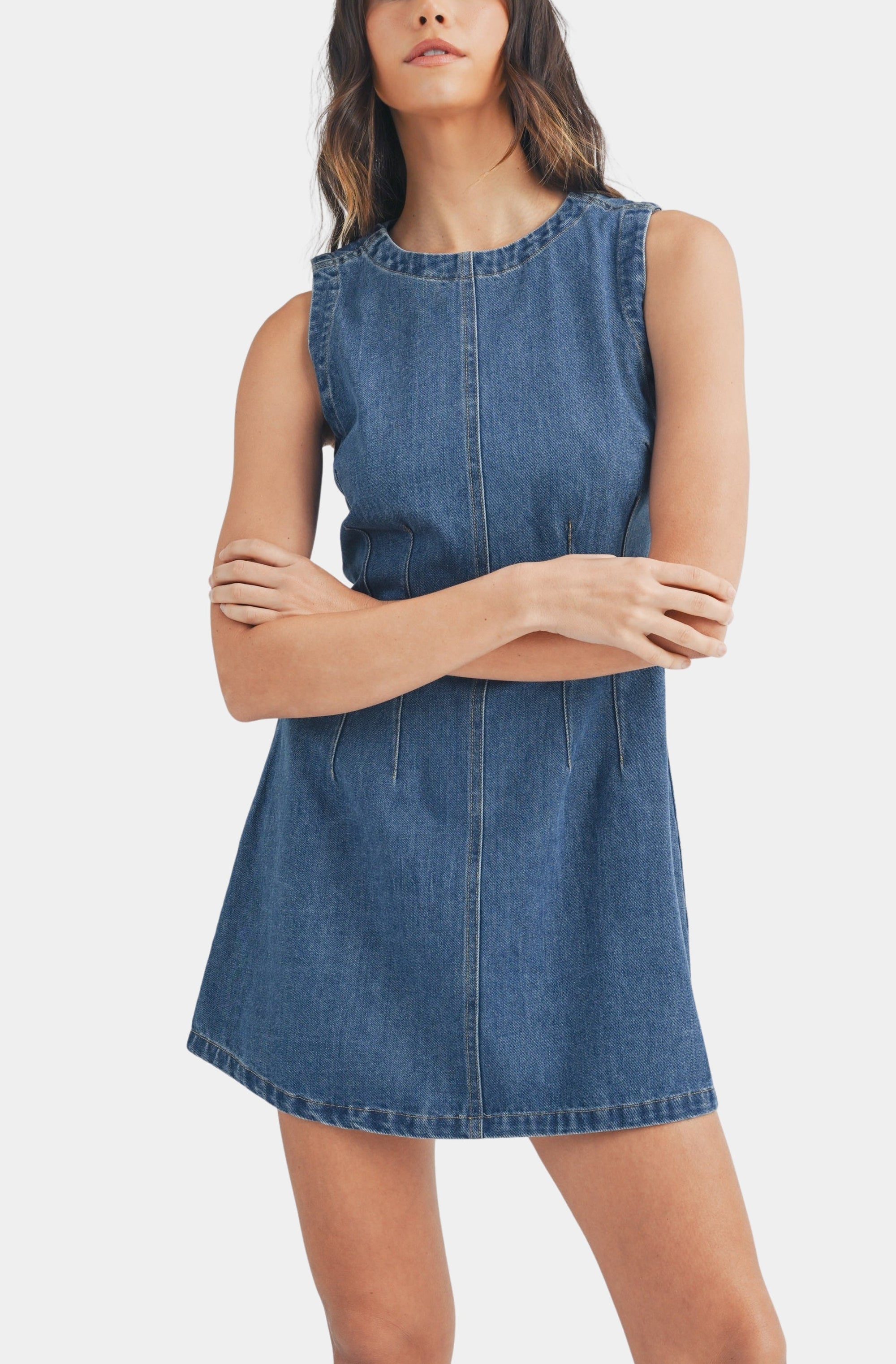 Sleeveless Round Neck Denim Mini Dress