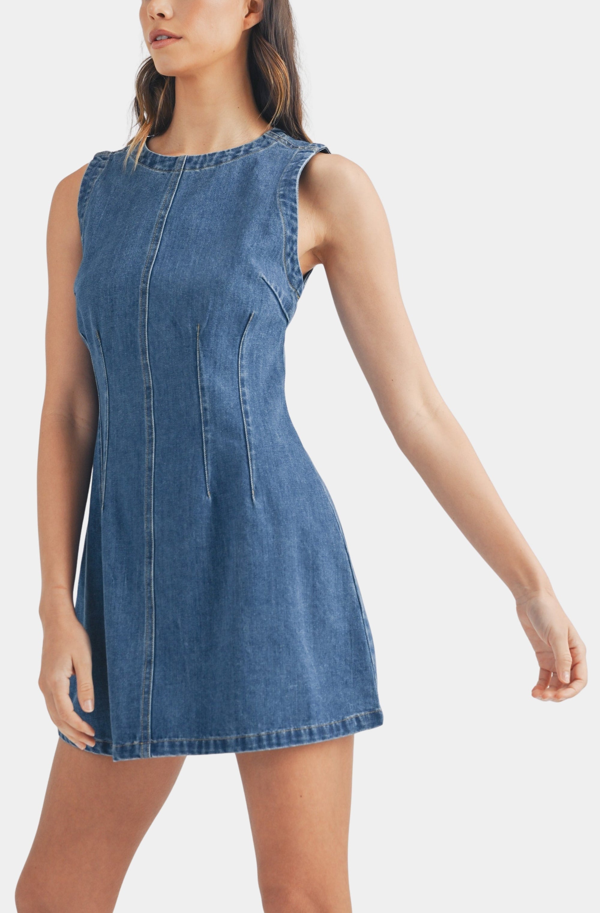 Sleeveless Round Neck Denim Mini Dress