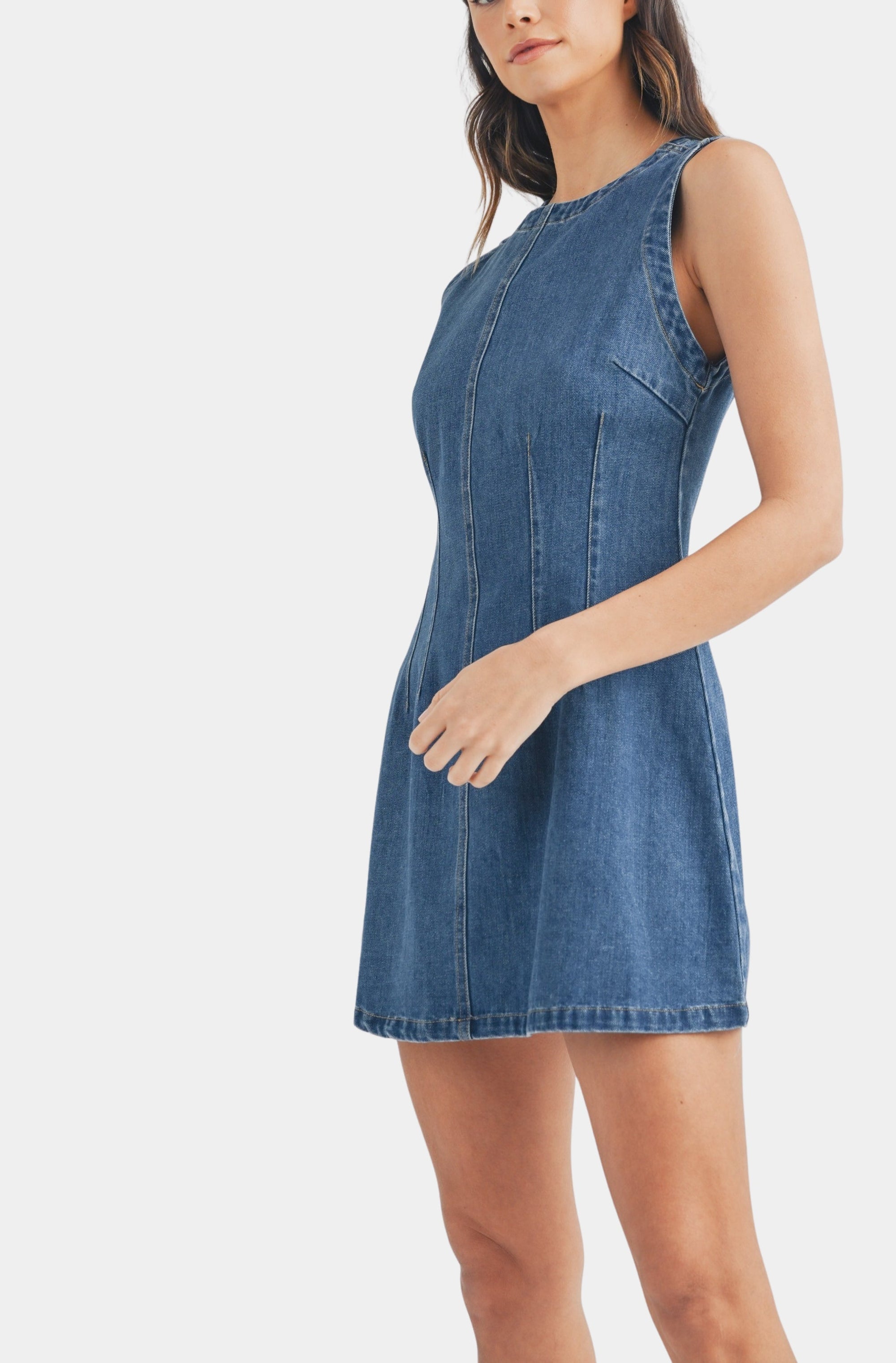 Sleeveless Round Neck Denim Mini Dress