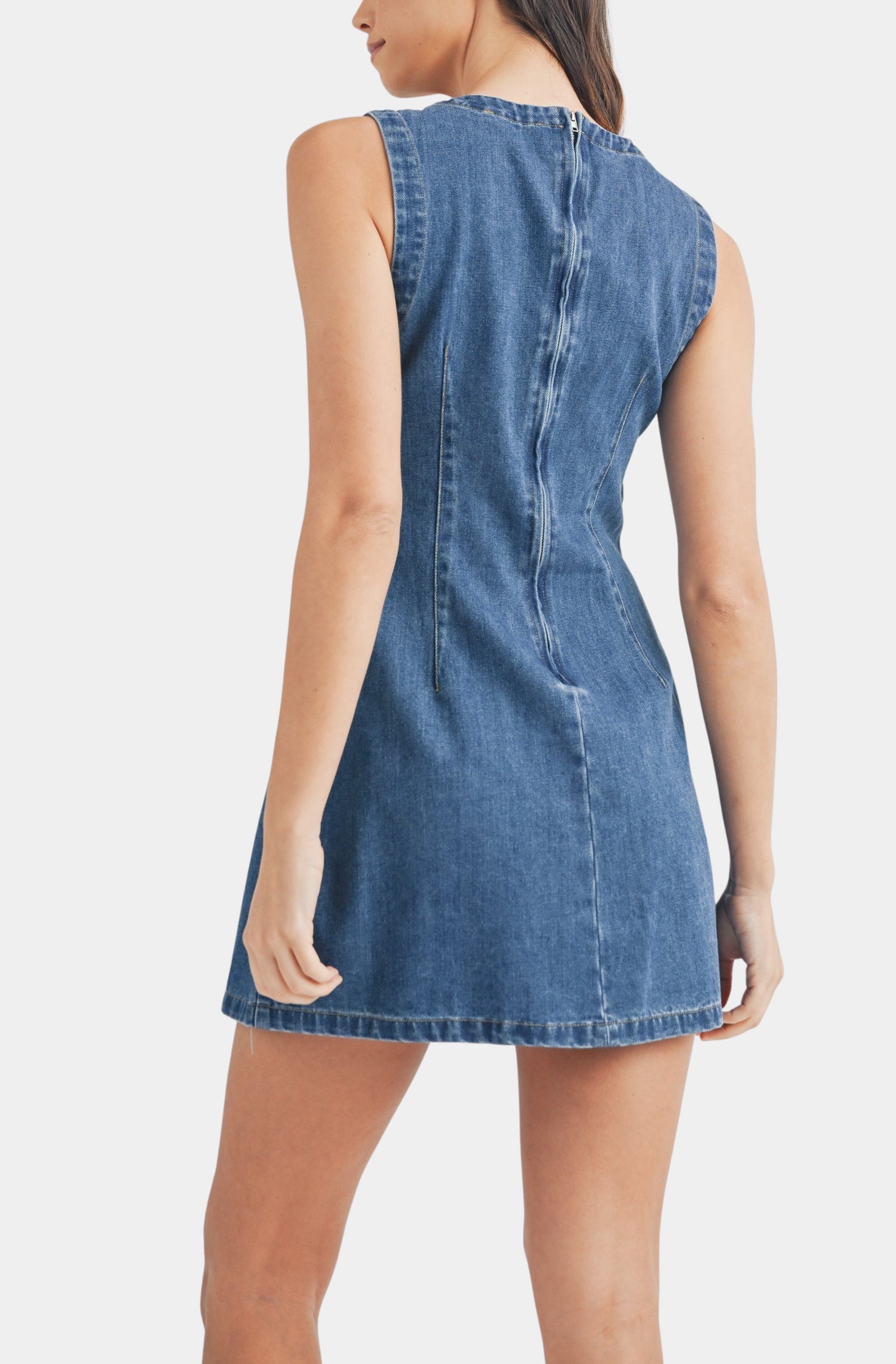 Sleeveless Round Neck Denim Mini Dress