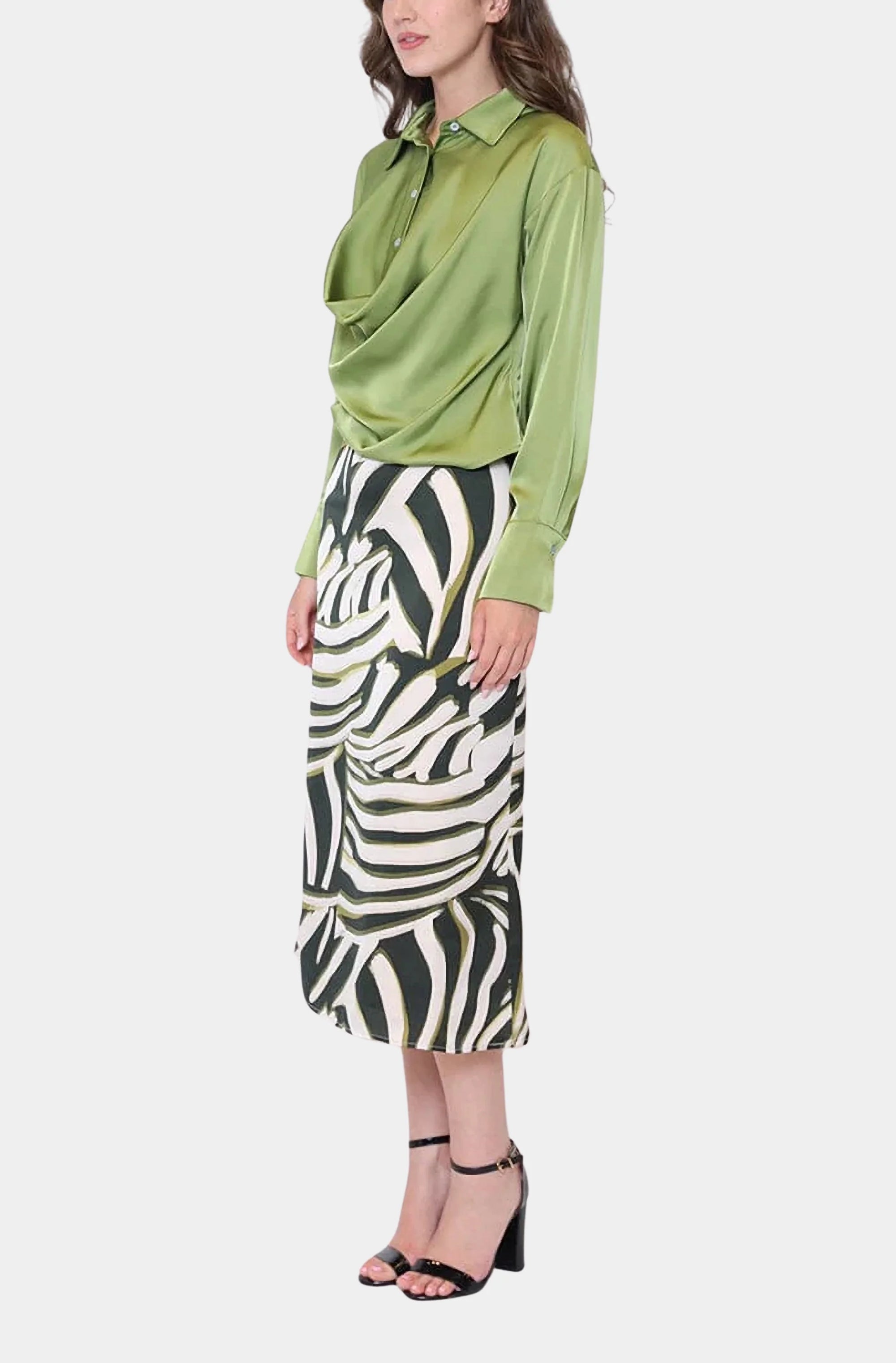 Zebra Stripe Print Satin Mermaid Skirt