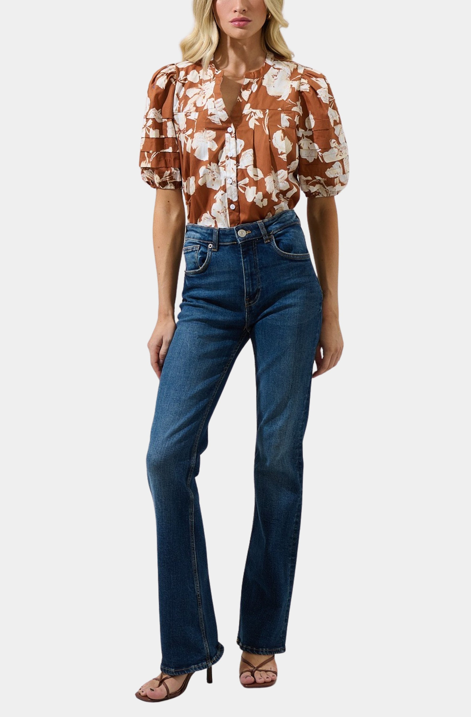 Surrey Floral Court Button Down Top