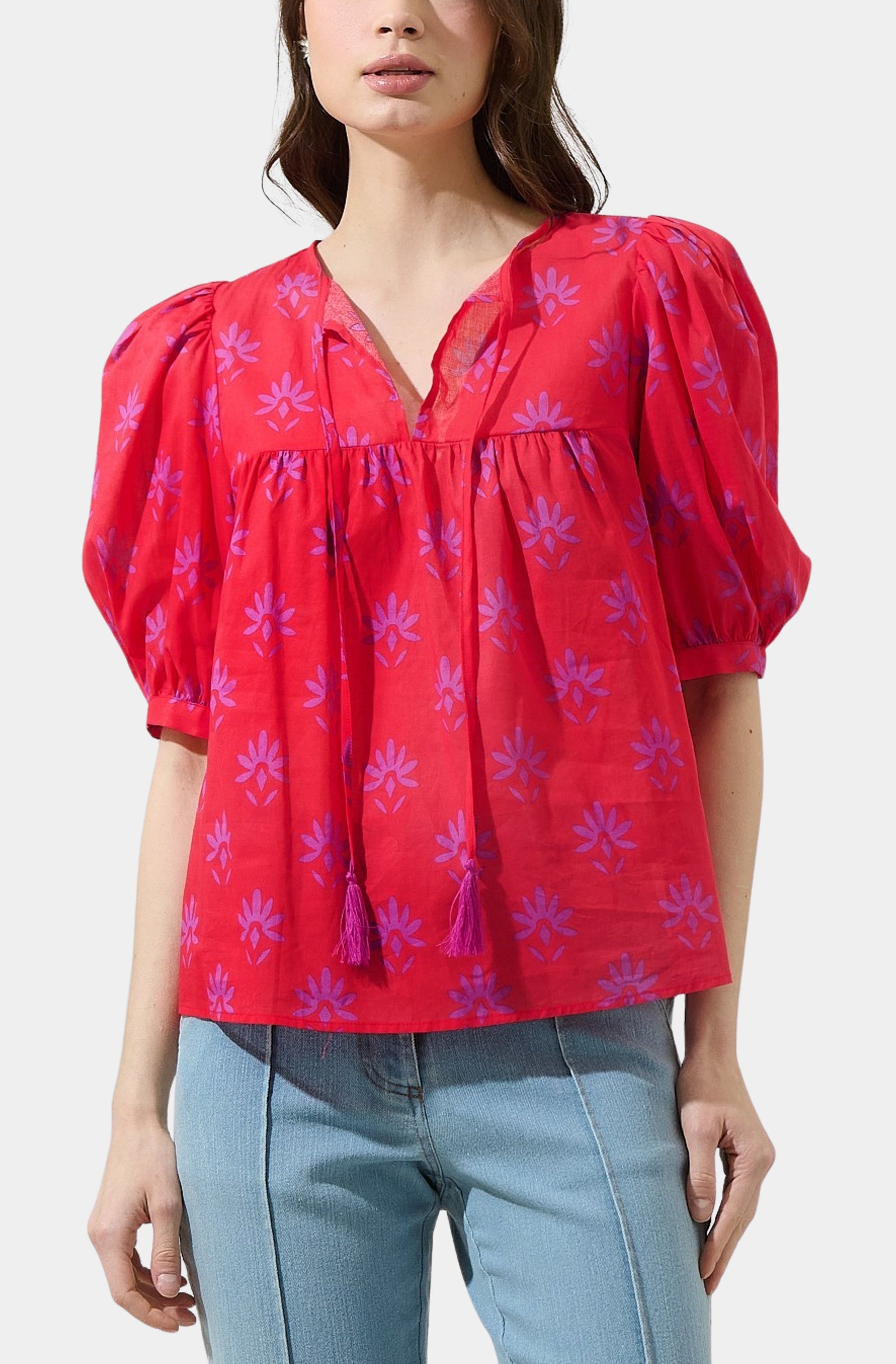 Delmas Floral Louisa Split Neck Top