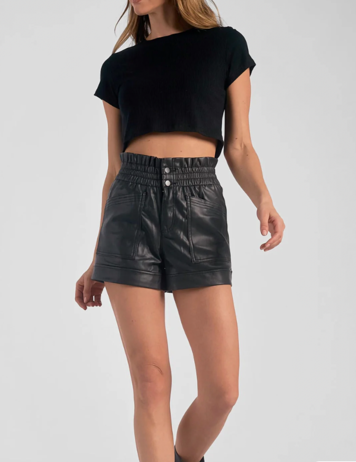 Faux Leather Elastic Waist Short