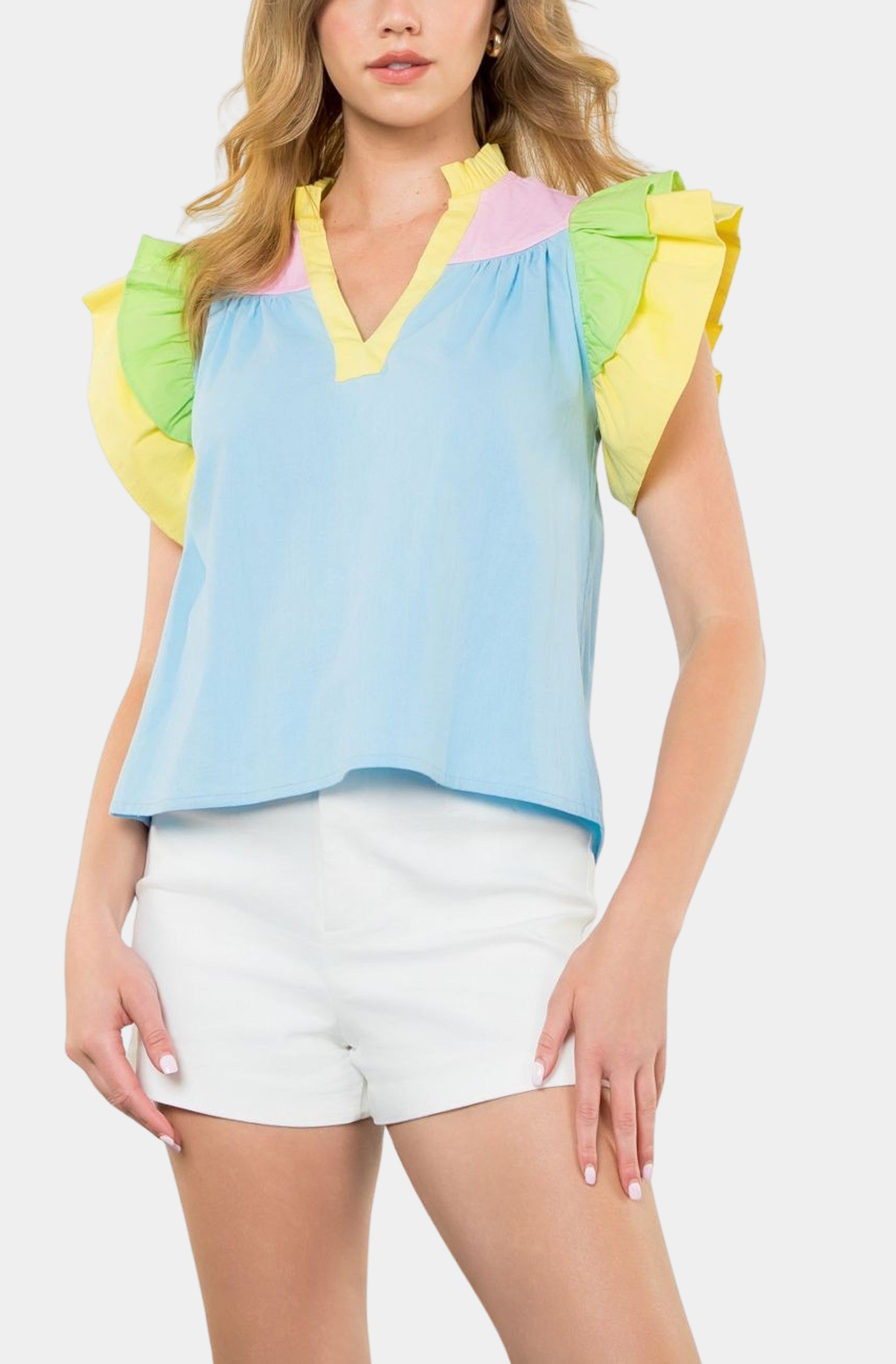 Flutter Sleeve Multi Color Top