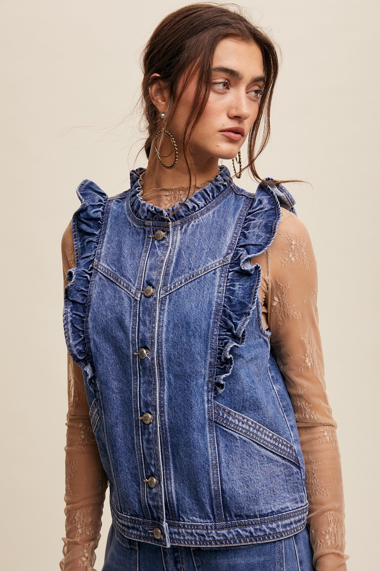 Ruffled Denim Vest